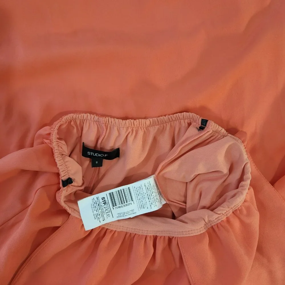 V-Neckline Long Prom Dress  by Studio F Size 8 Coral Color 85% Poly. Worn Once! - Picture 14 of 16